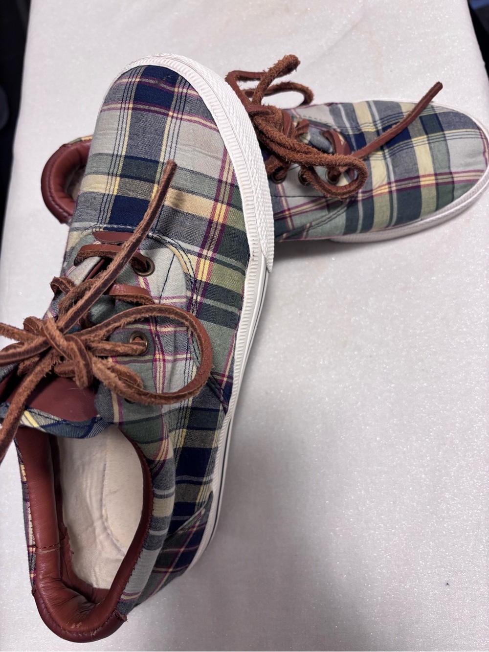 Uniquely plaid Polo shoes by Lauren Ralph Lauren with rawhide laces size 7.5